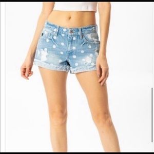 Kancan polka dot hem frayed jean short adorable